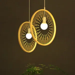 Simple Bamboo Wood Pendant Lighting: 1 Bulb Hanging Lamp Kit for Restaurants