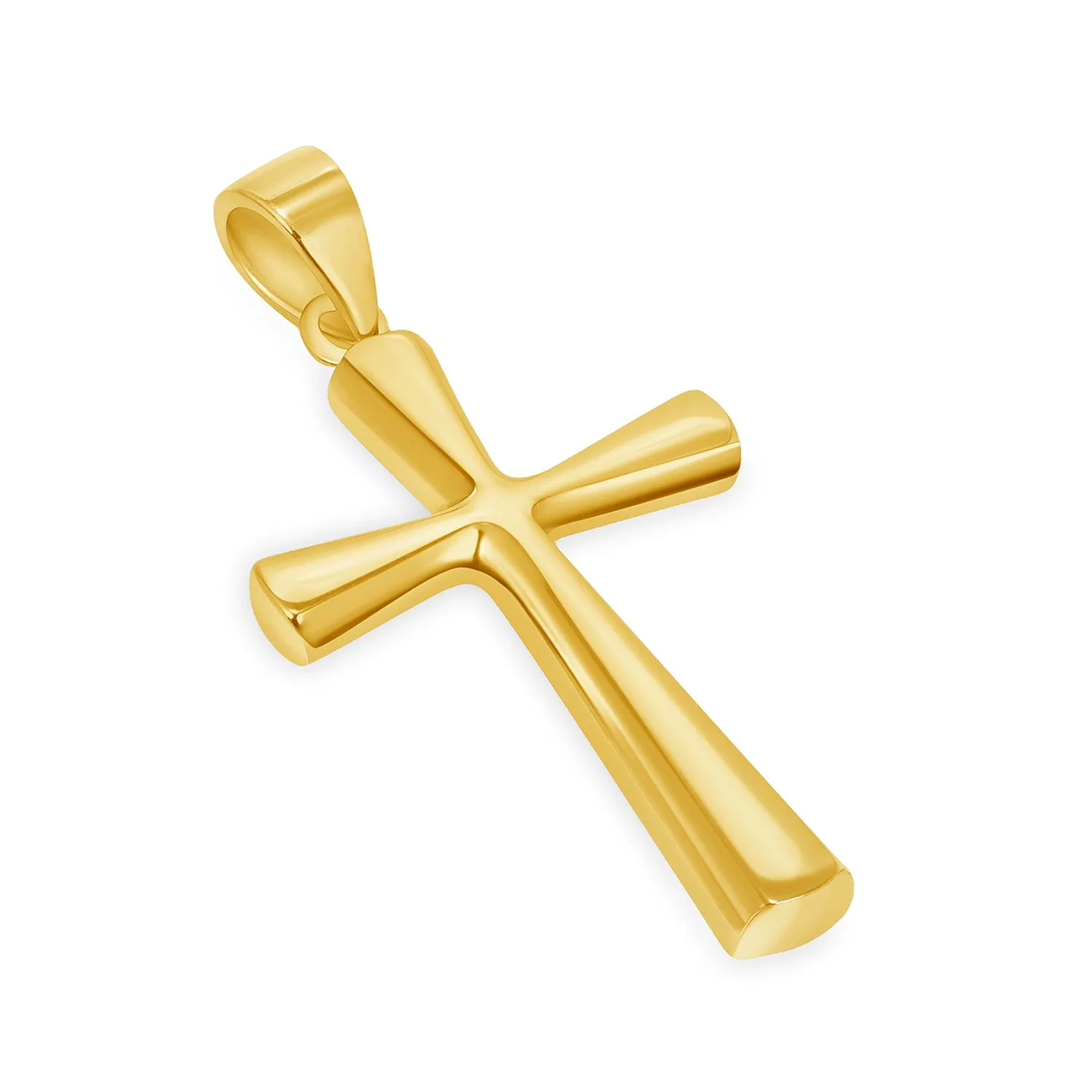 Solid 14k Yellow Gold Simple Flared Religious Cross Pendant