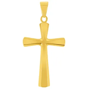 Solid 14k Yellow Gold Simple Flared Religious Cross Pendant