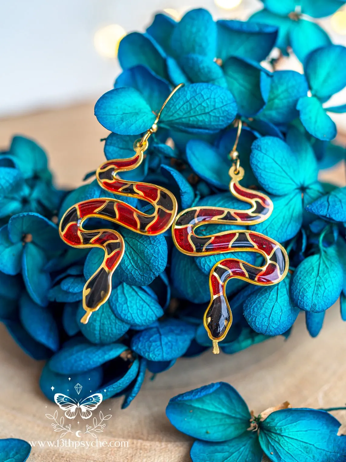 Stained glass inspired Coral Snake Earrings