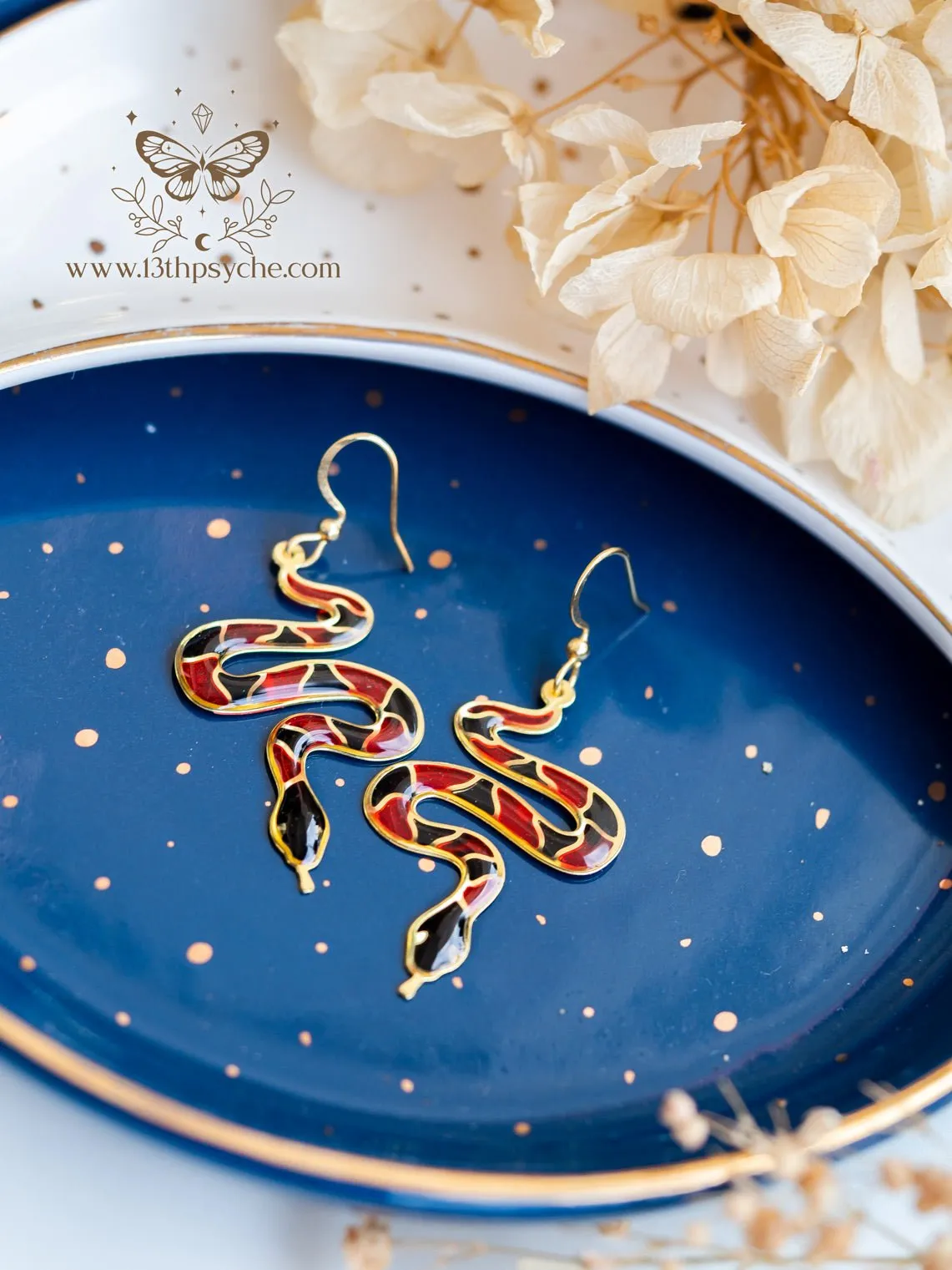 Stained glass inspired Coral Snake Earrings