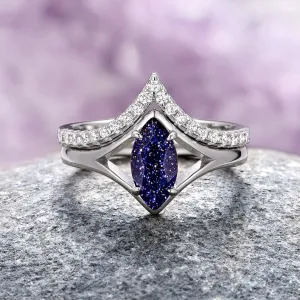 Starry Night Chevron Engagement Ring Set- Sterling Silver