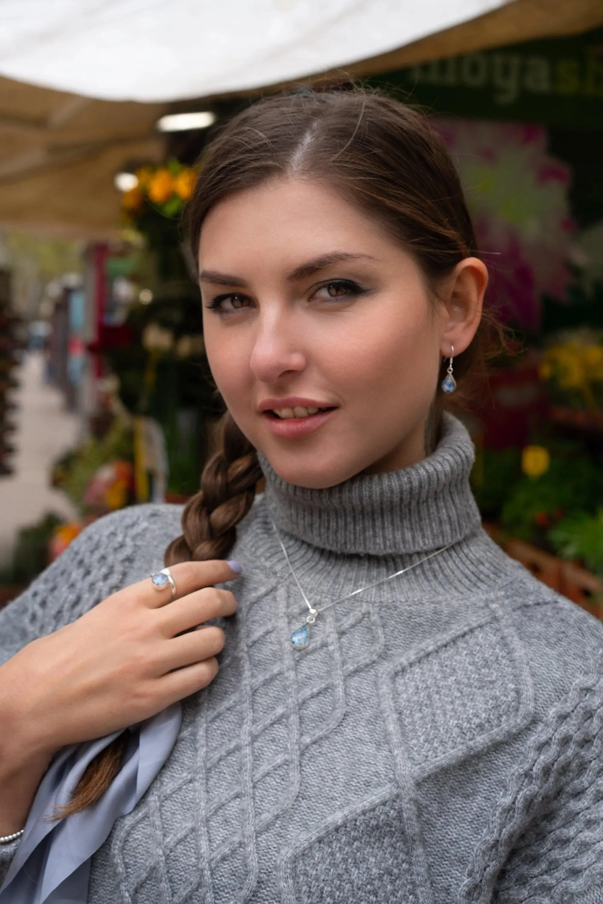 Sterling Silver Adjustable Ring with Real Forget-Me-Not Flowers