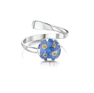 Sterling Silver Adjustable Ring with Real Forget-Me-Not Flowers