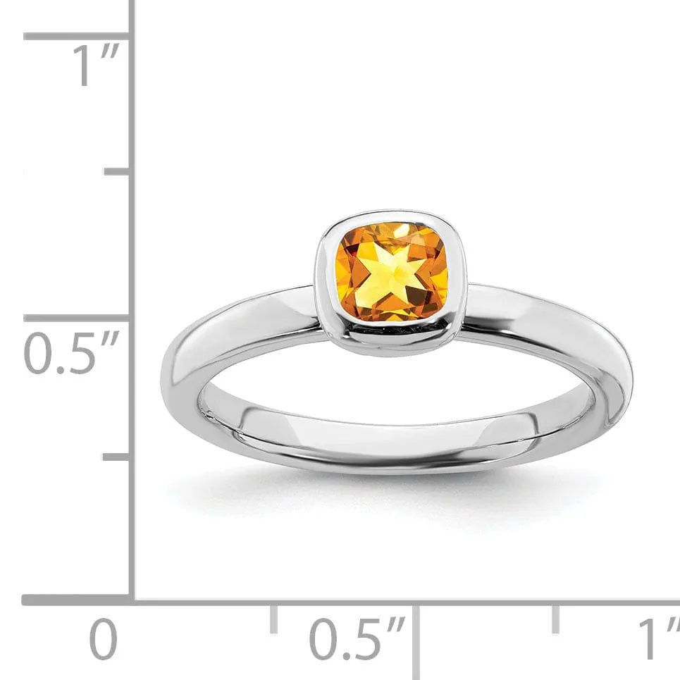 Sterling Silver Cushion Cut Citrine Ring