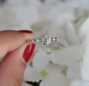 Sterling Silver Dainty Snowflake Ring | CZ Diamond Stacking Minimalist Ring