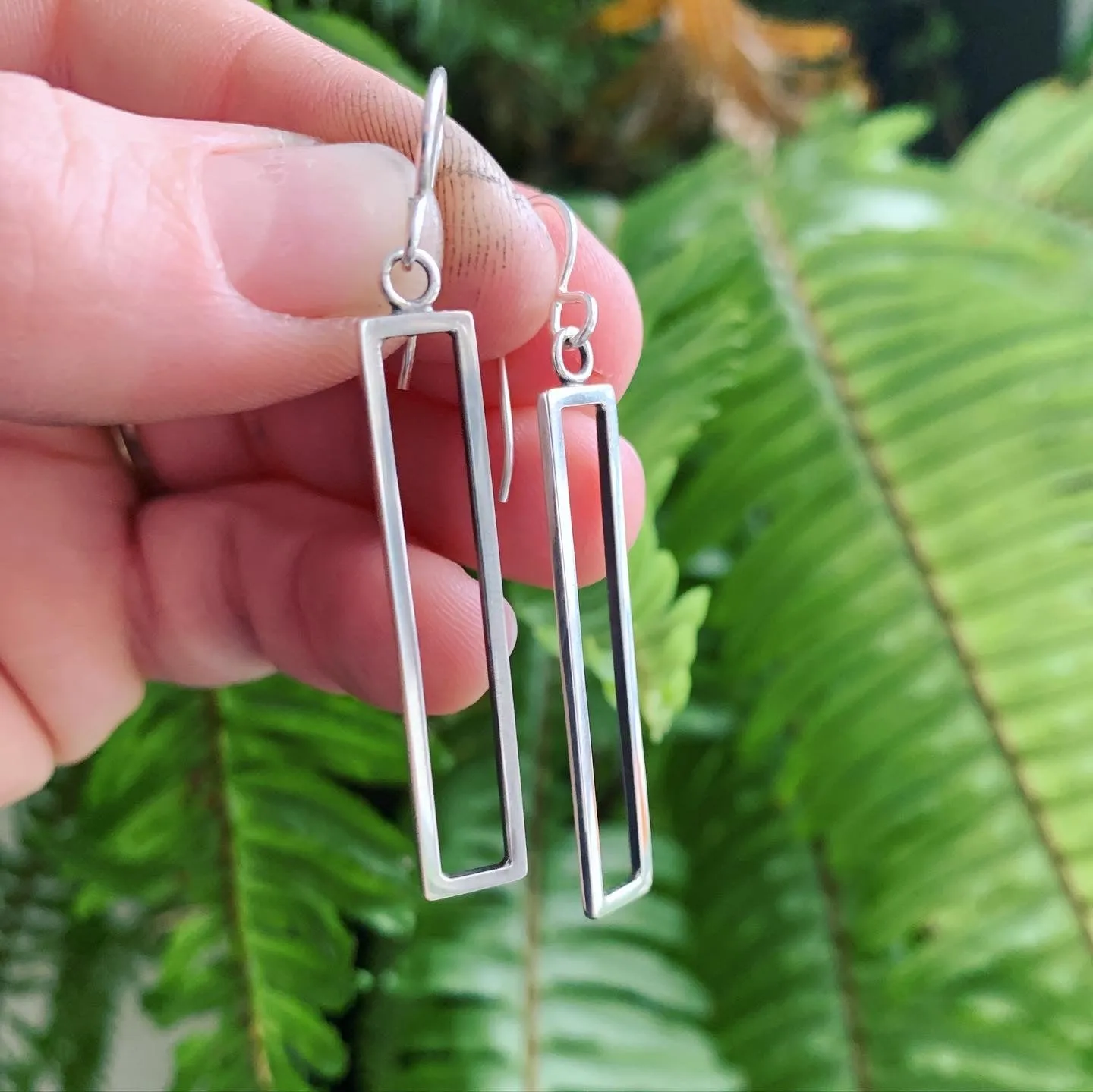 Sterling Silver Open Rectangle Earrings