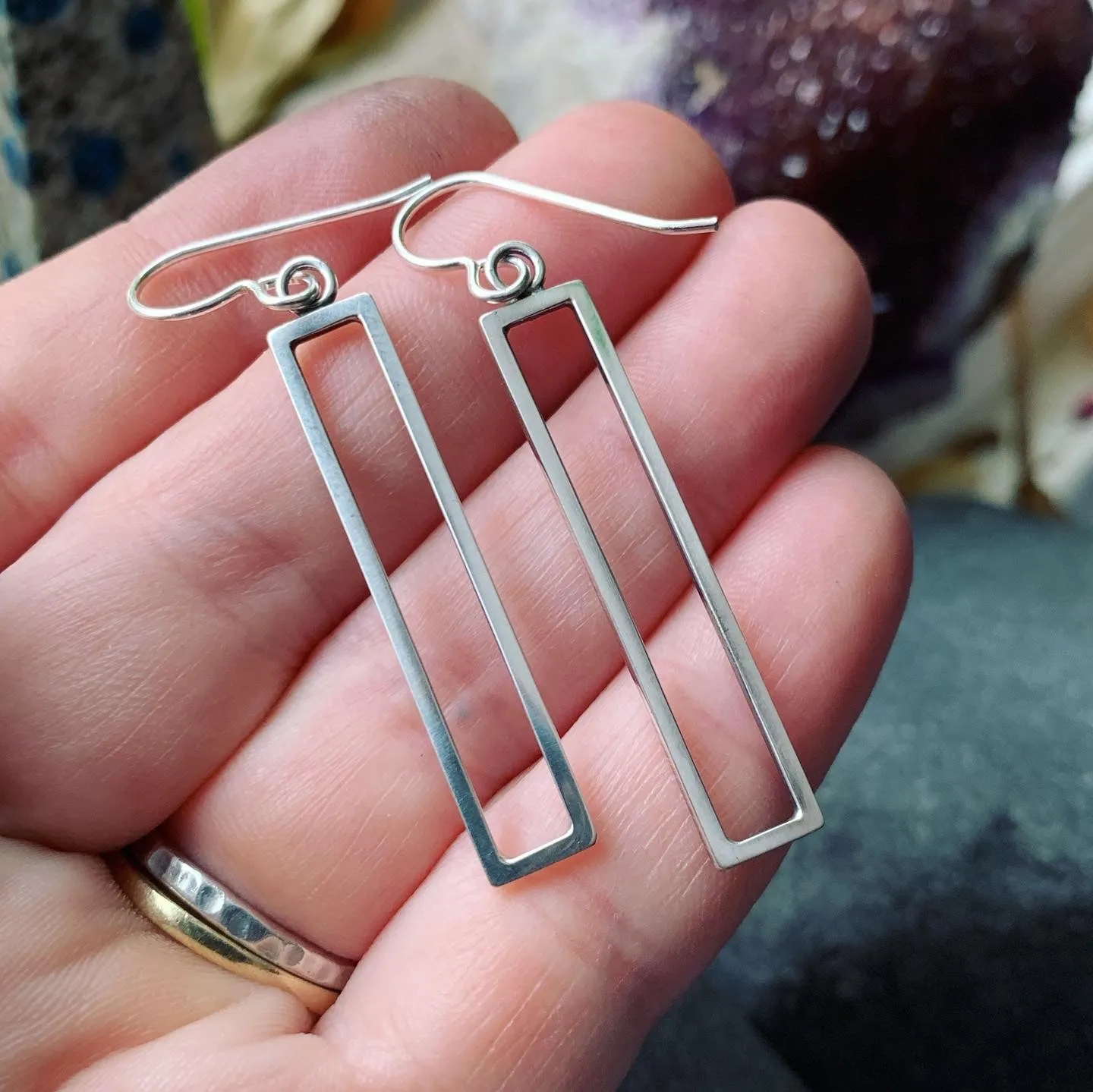 Sterling Silver Open Rectangle Earrings