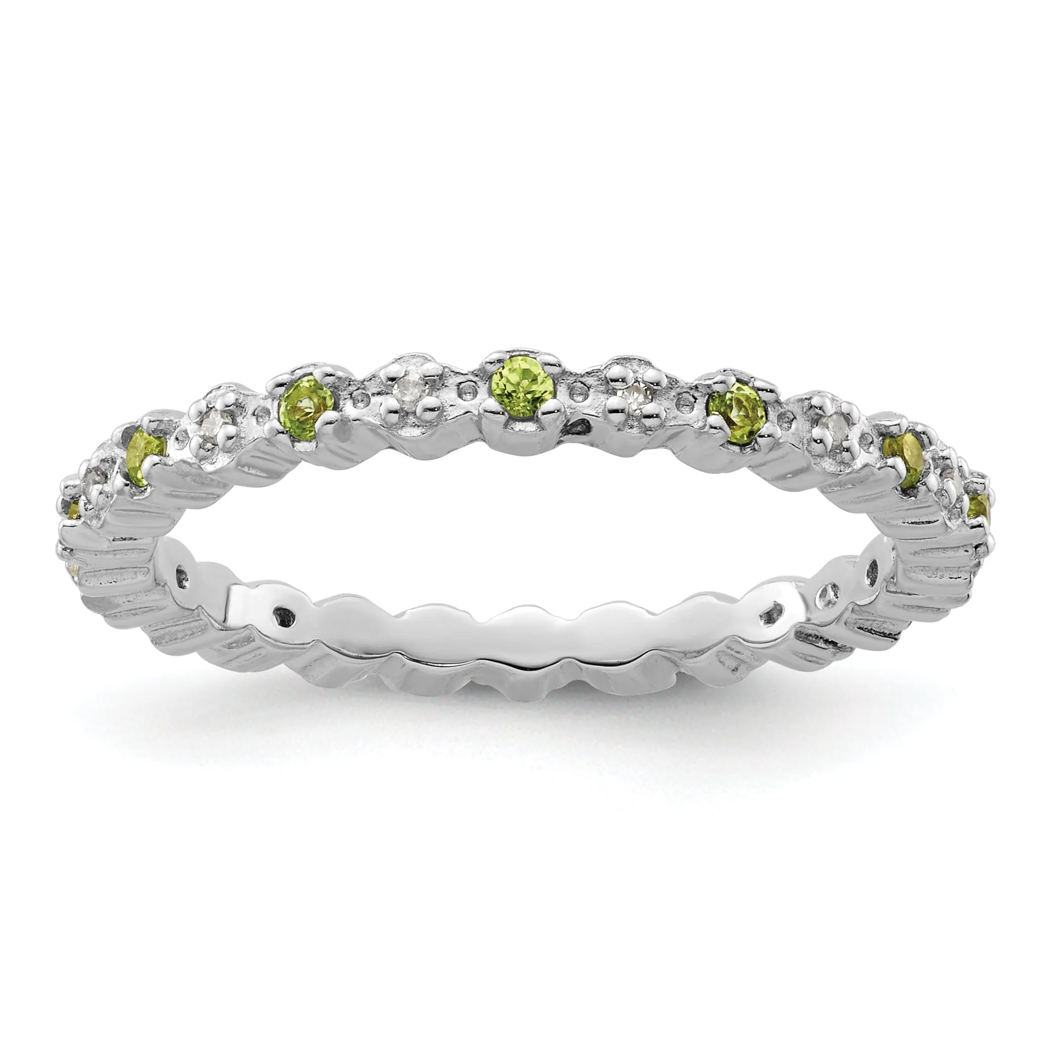 Sterling Silver Peridot Diamond Ring