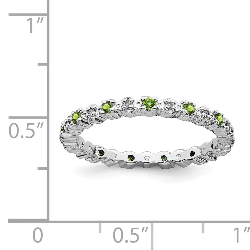 Sterling Silver Peridot Diamond Ring