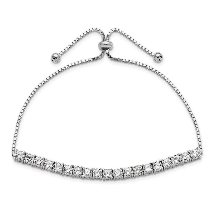 Sterling Silver Rhodium-plated Polished CZ Adjustable Tennis Bracelet