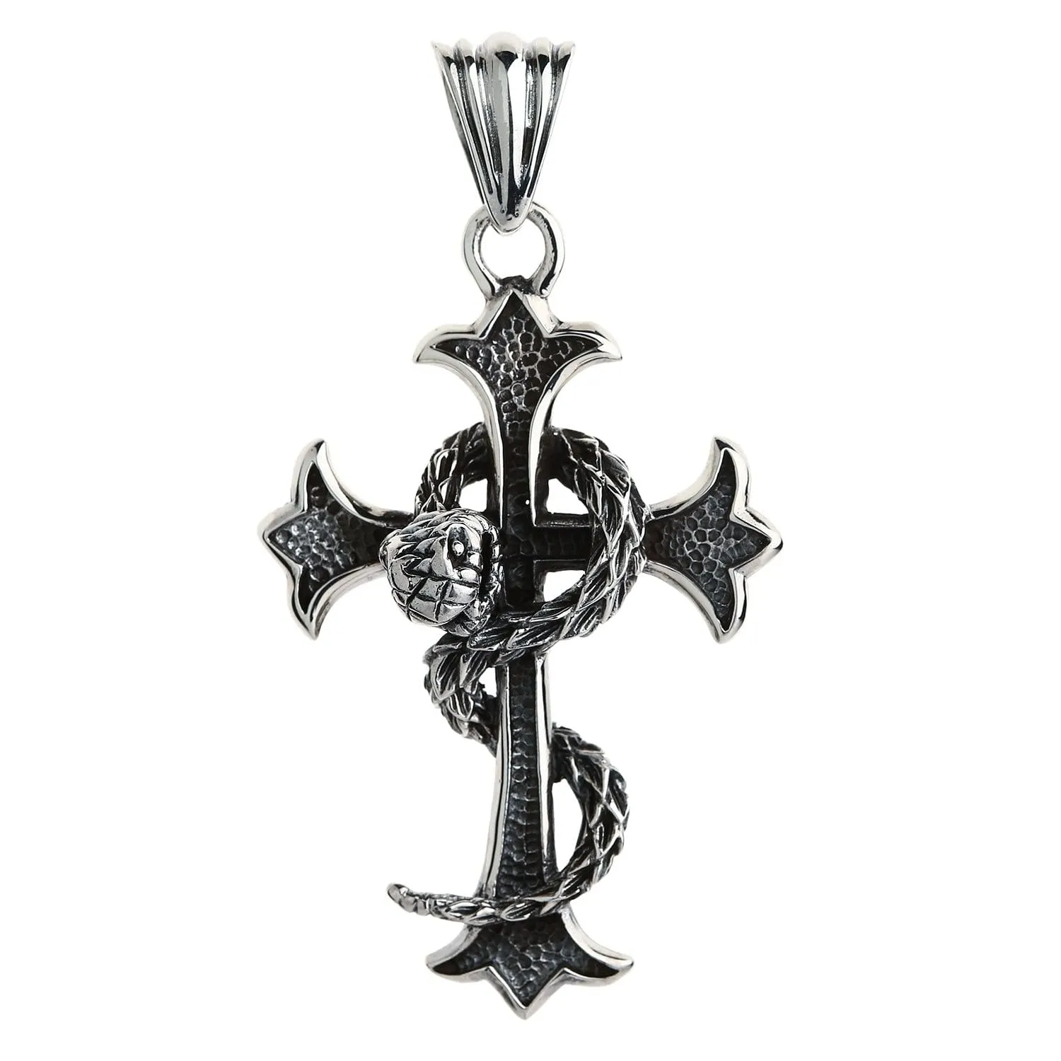 Sterling Silver Snake Gothic Cross Pendant