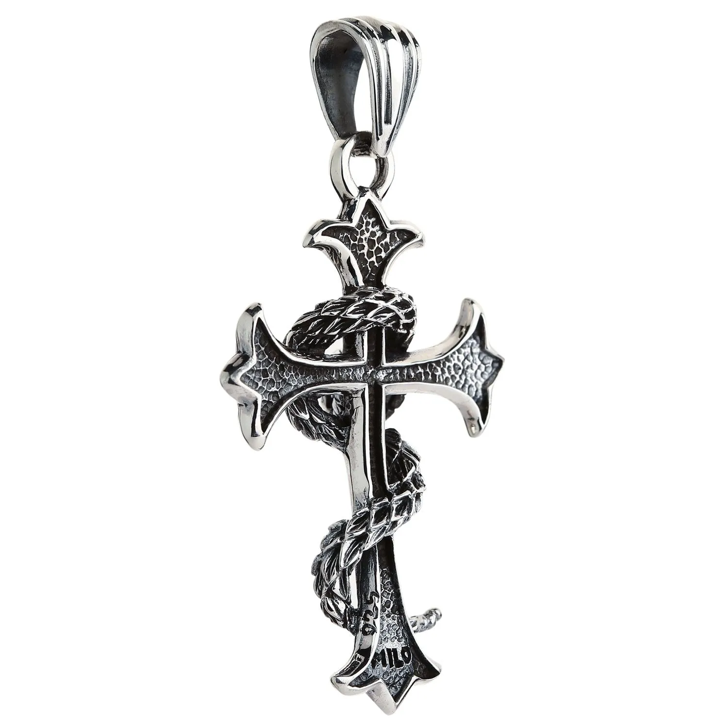 Sterling Silver Snake Gothic Cross Pendant