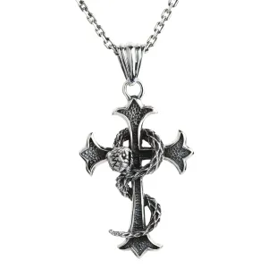 Sterling Silver Snake Gothic Cross Pendant