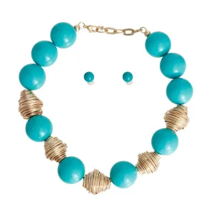 Stunning Chunky Teal Bead Jewelry Set: Necklace & Earrings