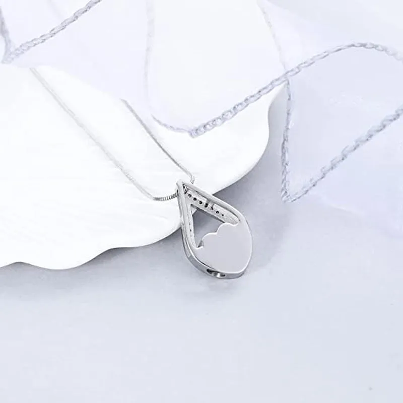 Teardrop Cremation Jewelry for Ashes -No Longer By My Side Forever in My Heart Urn Pendant Necklace for Ashes Grandma Grandpa Mom Dad Papa Nana Brother Sister