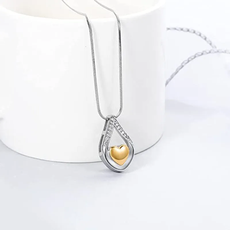 Teardrop Cremation Jewelry for Ashes -No Longer By My Side Forever in My Heart Urn Pendant Necklace for Ashes Grandma Grandpa Mom Dad Papa Nana Brother Sister