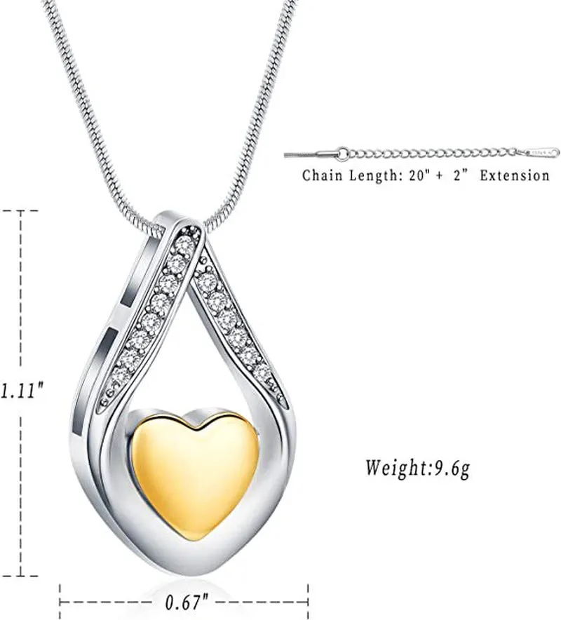 Teardrop Cremation Jewelry for Ashes -No Longer By My Side Forever in My Heart Urn Pendant Necklace for Ashes Grandma Grandpa Mom Dad Papa Nana Brother Sister