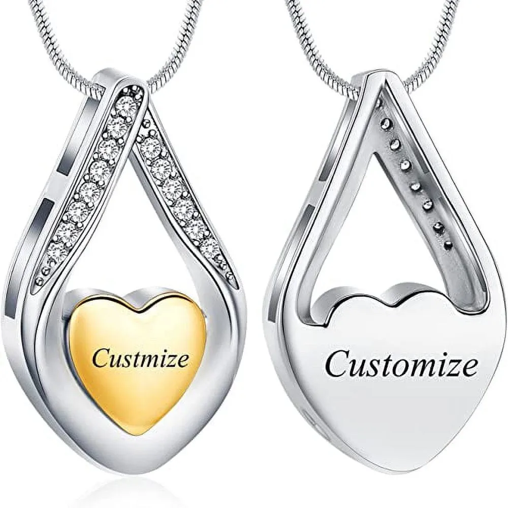 Teardrop Cremation Jewelry for Ashes -No Longer By My Side Forever in My Heart Urn Pendant Necklace for Ashes Grandma Grandpa Mom Dad Papa Nana Brother Sister