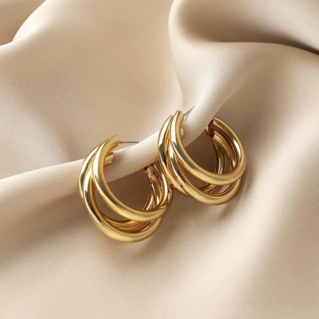 Triple Hoop Earrings in Gold-Tone