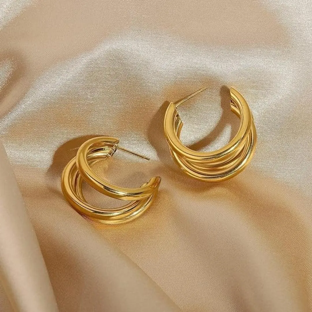 Triple Hoop Earrings in Gold-Tone