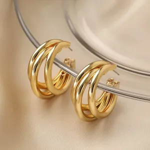 Triple Hoop Earrings in Gold-Tone