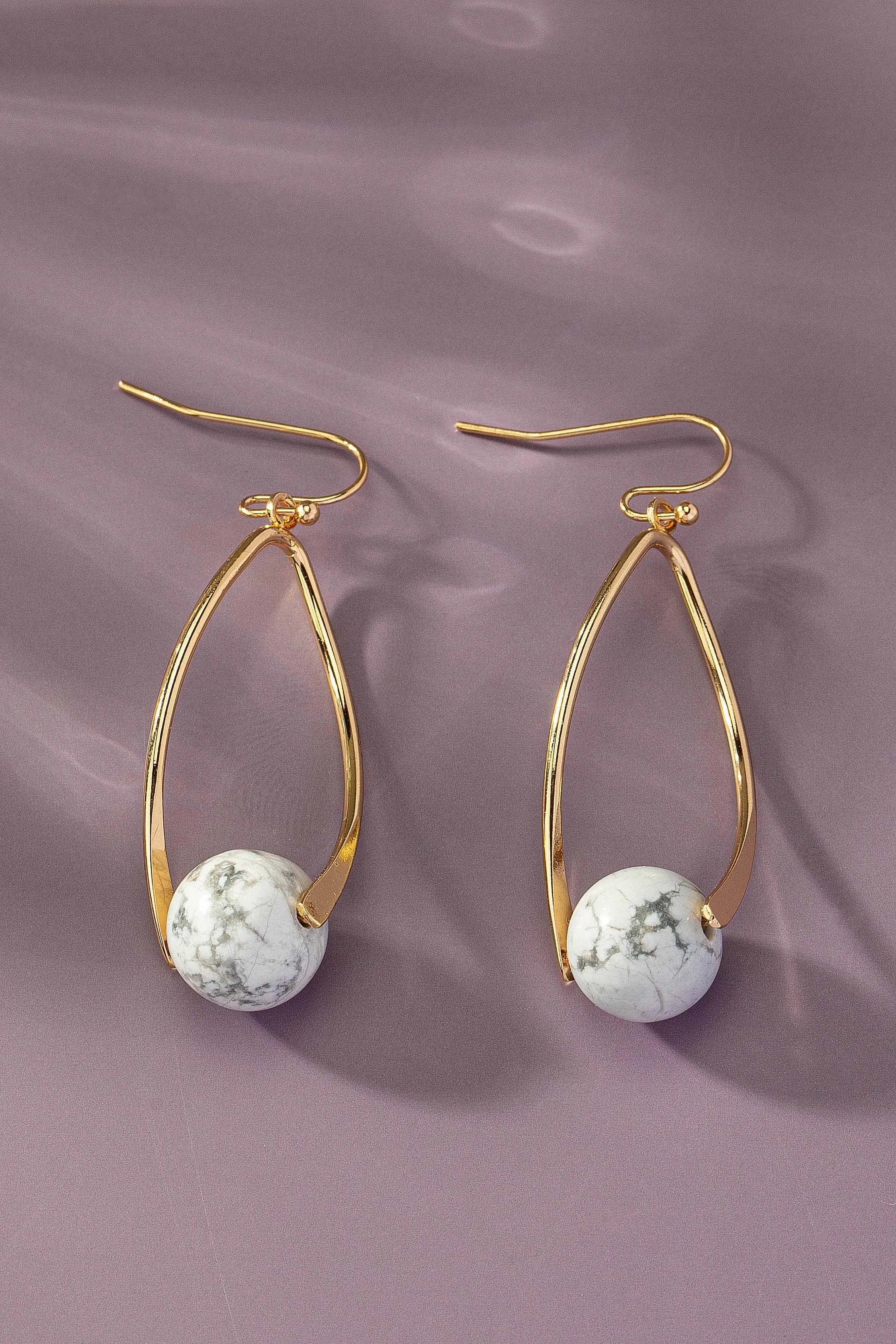 Twisted Wire Natural Stone Ball Drop Earrings