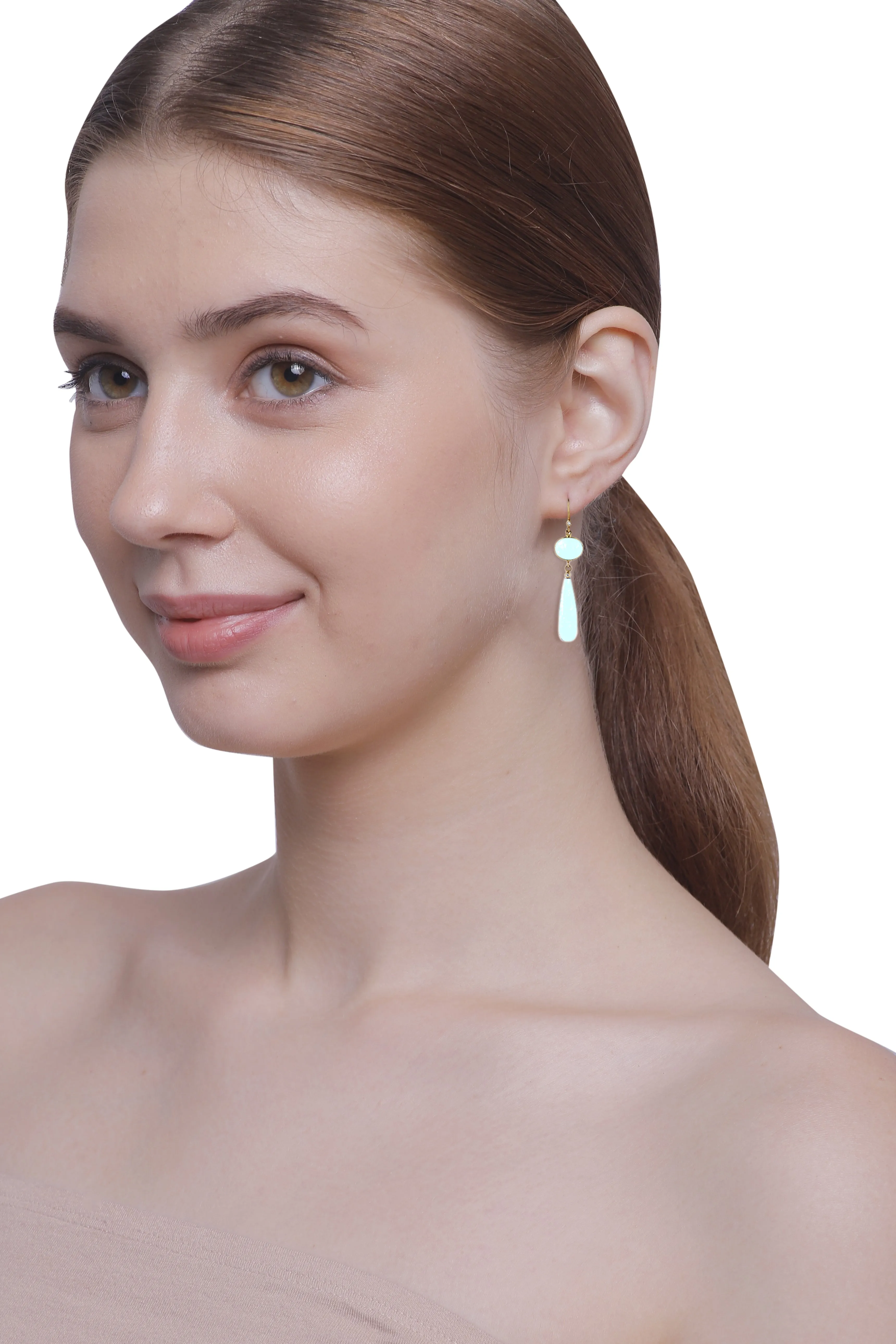 Vama | Allara Earring | Metal-Sterling Silver | Stone-Aqua Chalcedony | Finish-Shiny