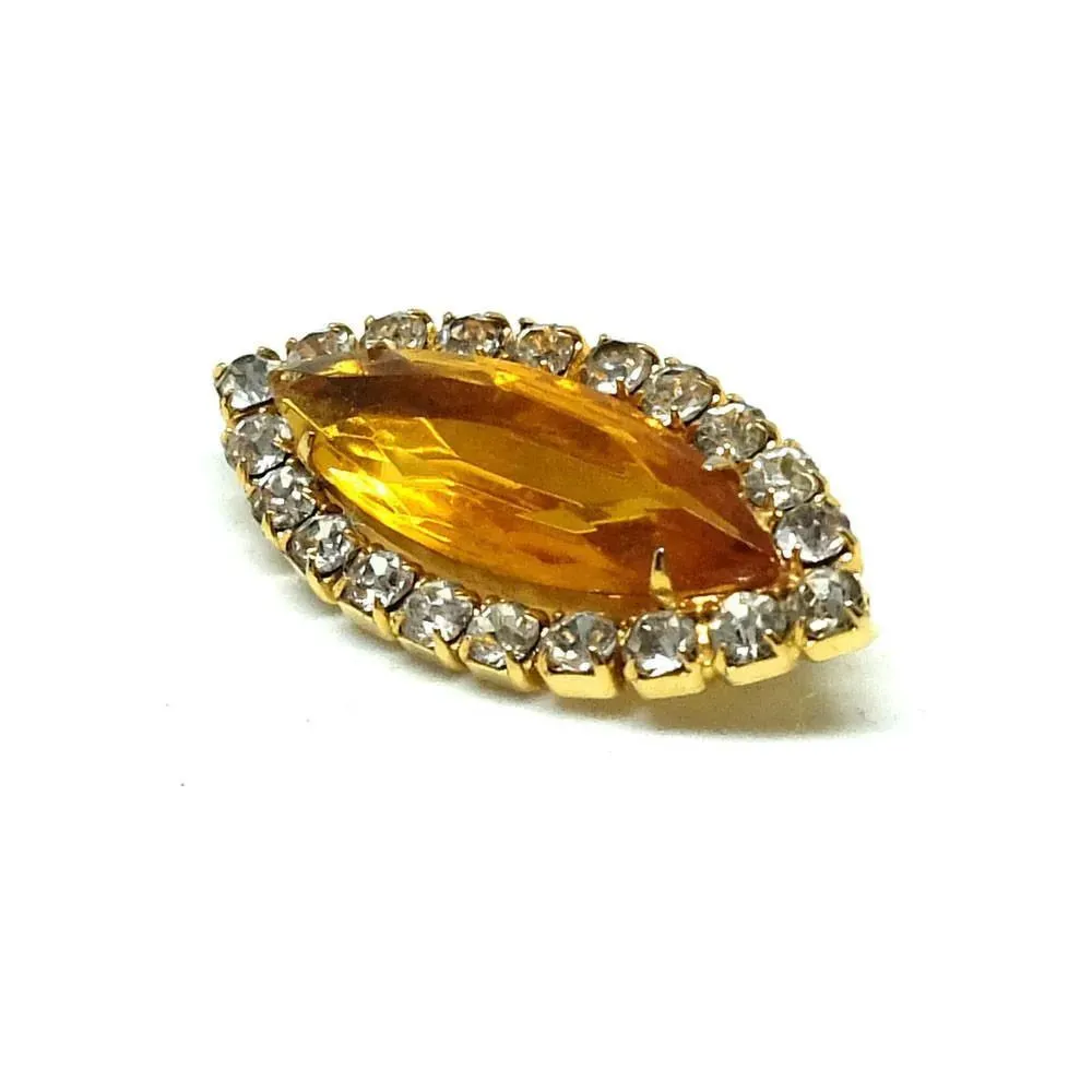 Vintage 1960s Amber Glass Diamante Brooch