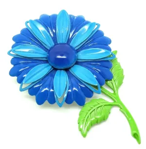 Vintage 1960s Blue Enamel Flower Brooch