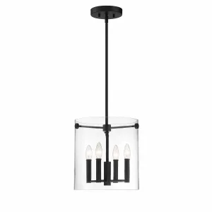 Vissi Pendant - Matte Black - Clear Glass - 11.75in. Diameter - E12 Candelabra Base