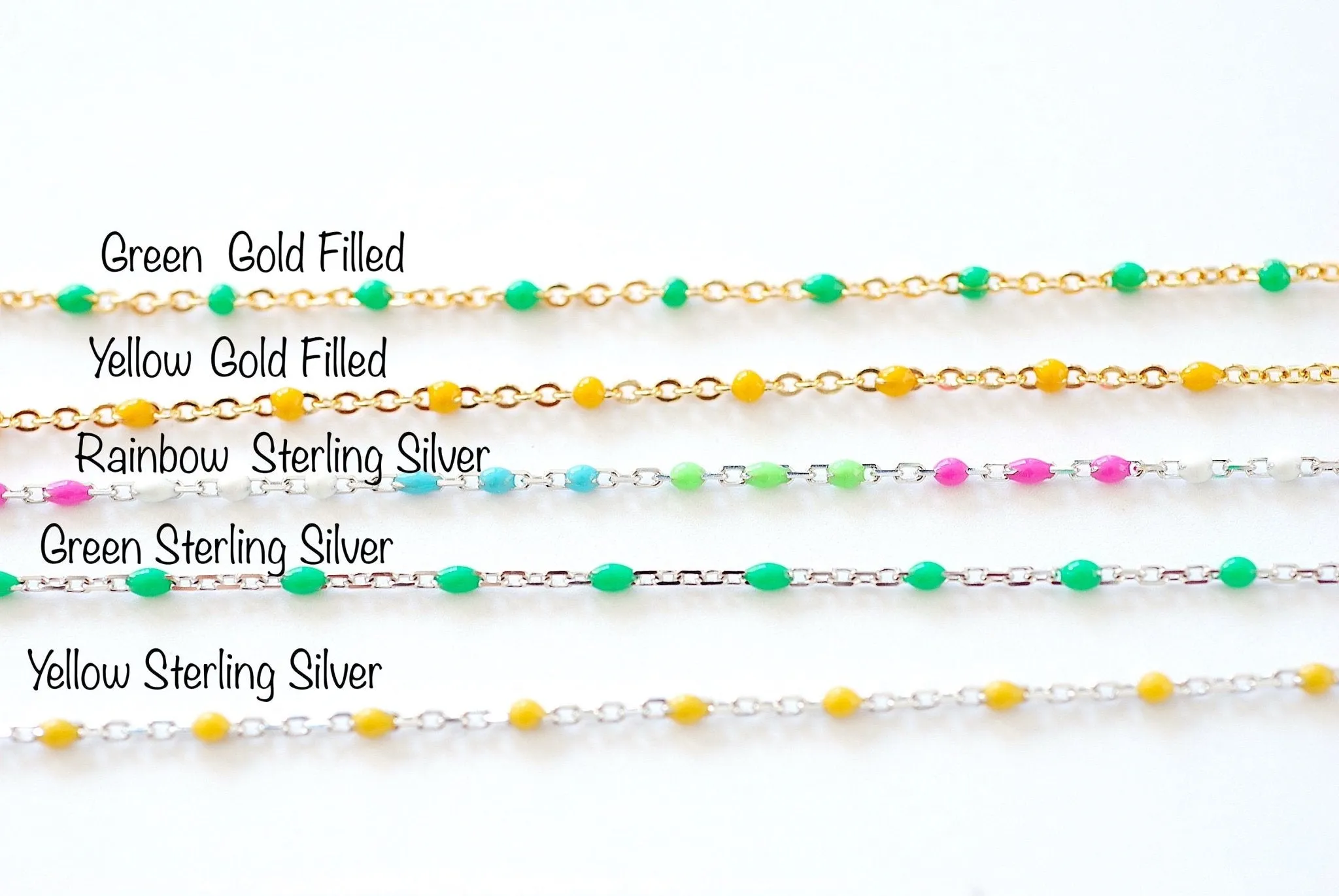 Wholesale Gold Filled Enamel Chain l Sterling Silver Enamel Color Unfinished Chain Permanent Jewelry