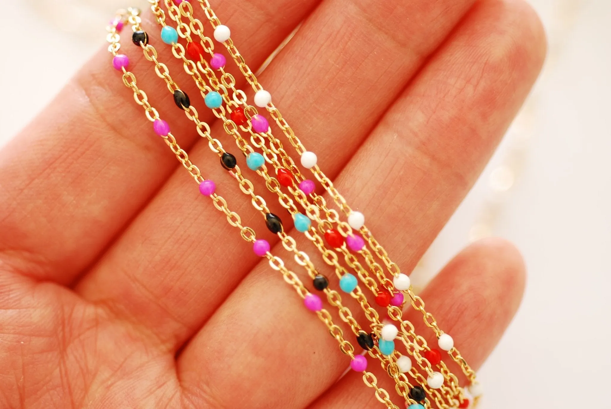 Wholesale Gold Filled Enamel Chain l Sterling Silver Enamel Color Unfinished Chain Permanent Jewelry