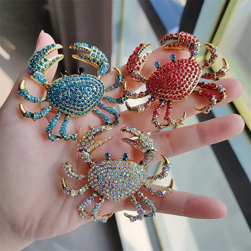 Wuli&baby Sparkling Cute Crab Brooches