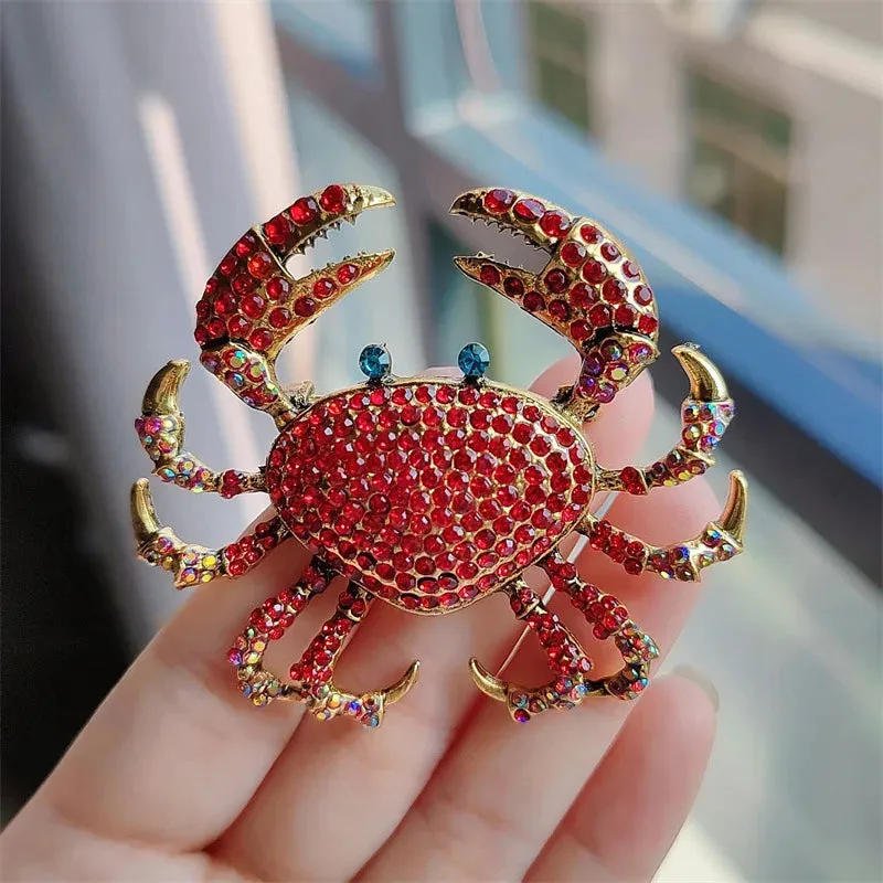 Wuli&baby Sparkling Cute Crab Brooches