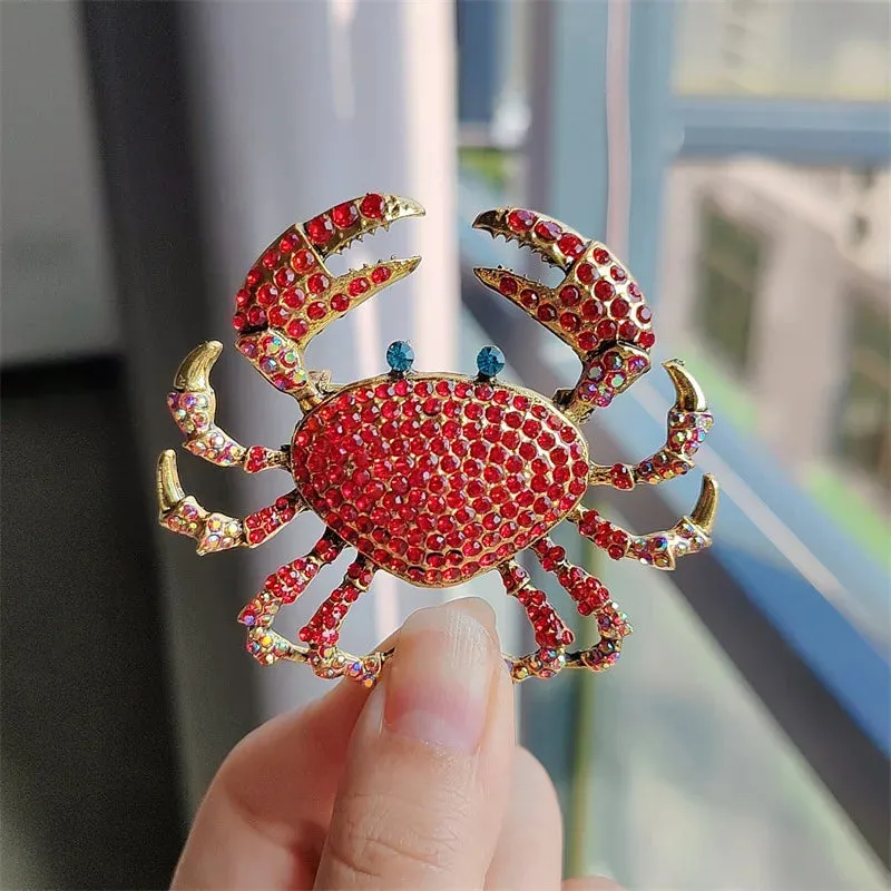 Wuli&baby Sparkling Cute Crab Brooches